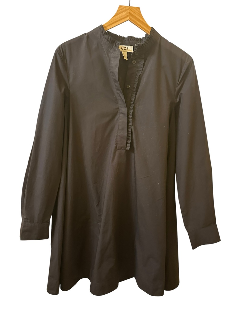 COS Black Ruffle-Trim Long Sleeve Tunic size 6